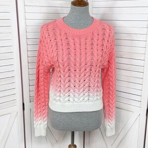 Line The Label Ombre Cable‎ Knit Crop Sweater Coral Pink White XS